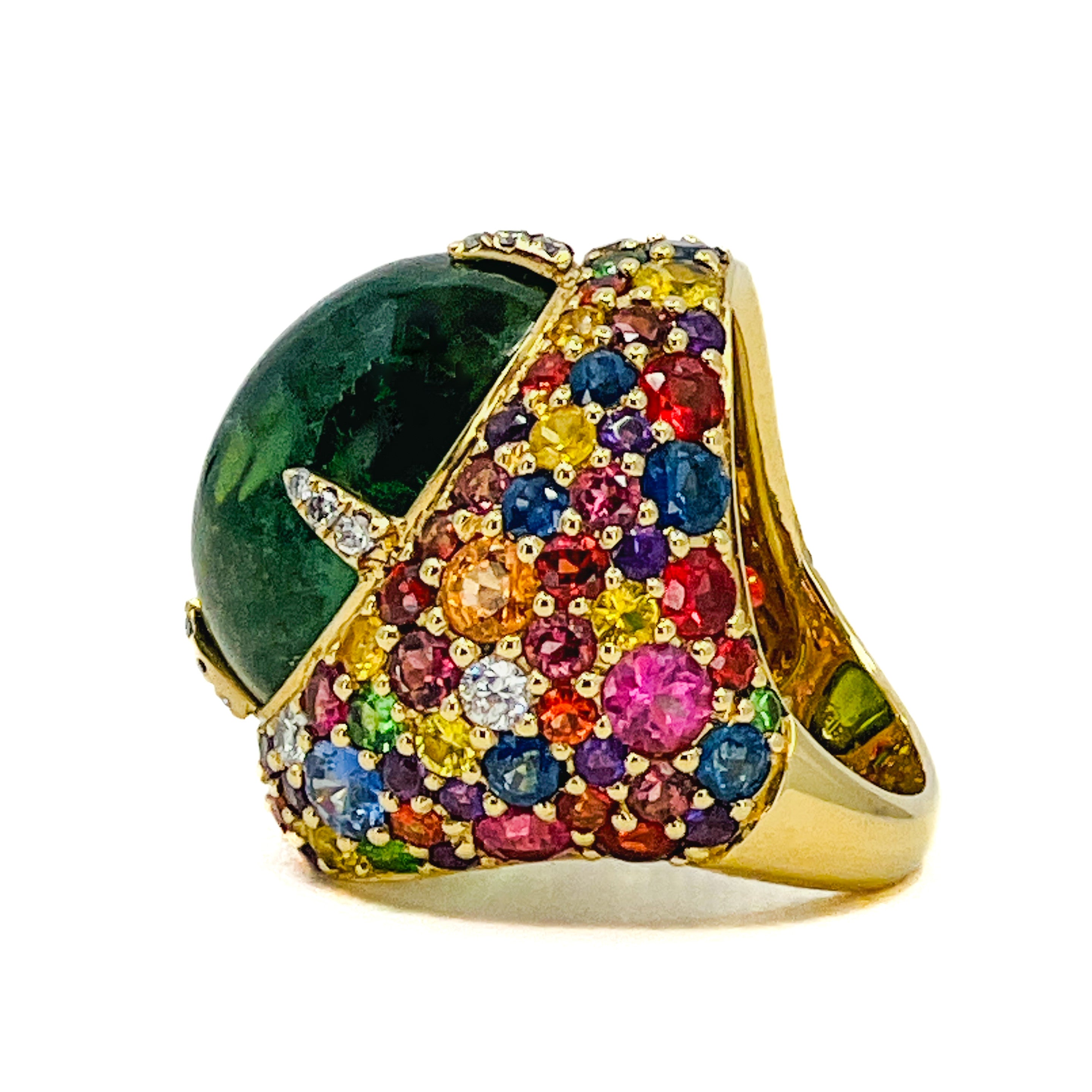 Green Tourmaline and Sapphire Confetti Ring