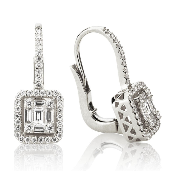 18k White Gold and Diamond Mosaic Drop Earrings
