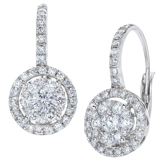 18k White Gold and Diamond Cluster Earrings