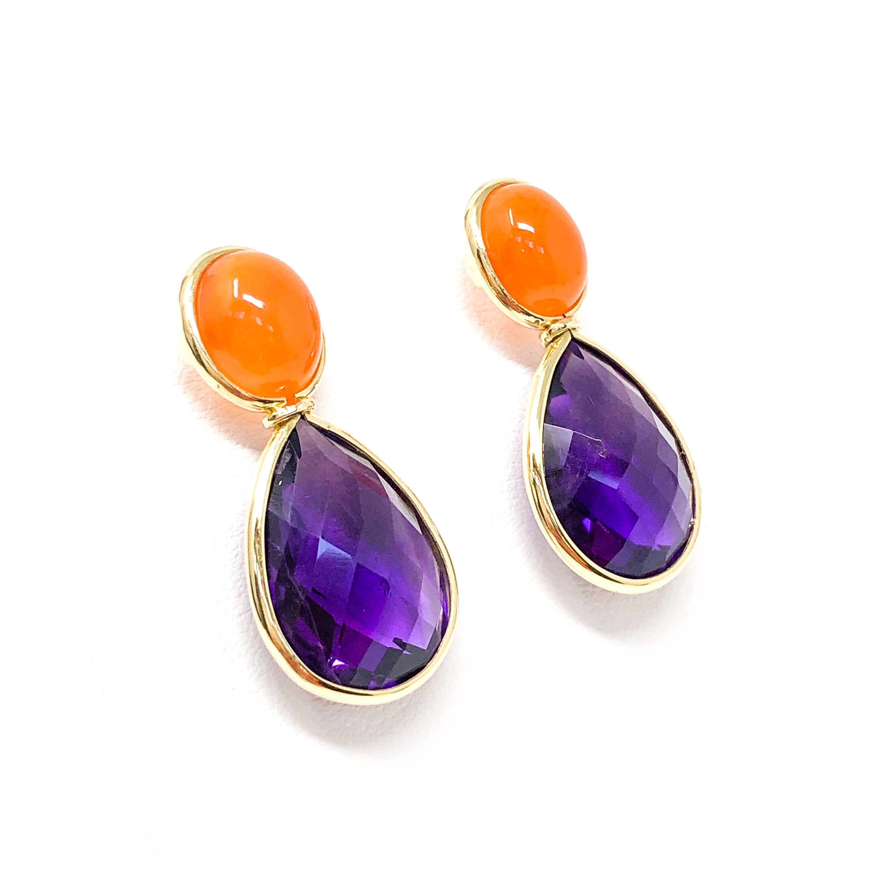 18kt Gold Carnelian and Amethyst Earrings