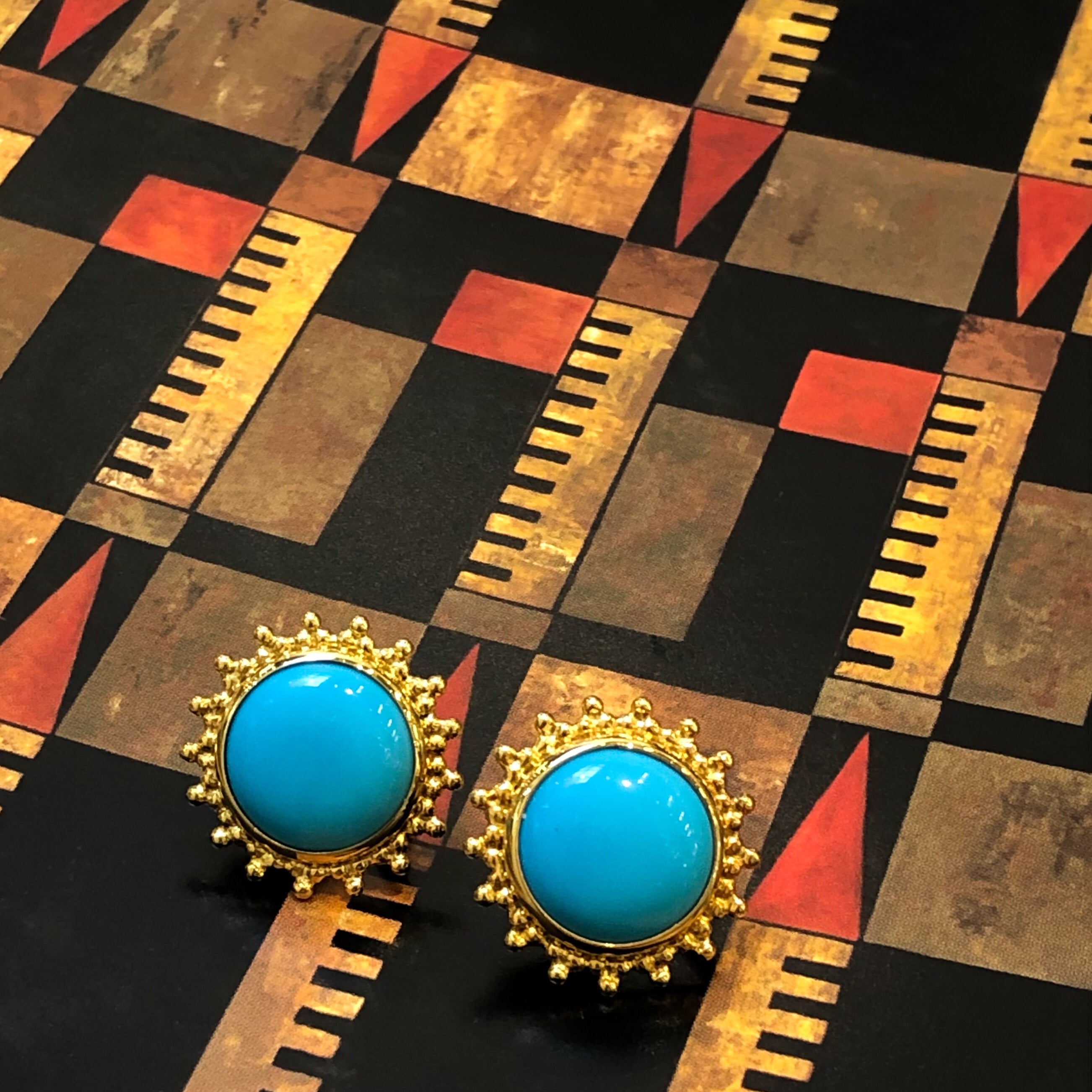Turquoise & Yellow Gold Earrings
