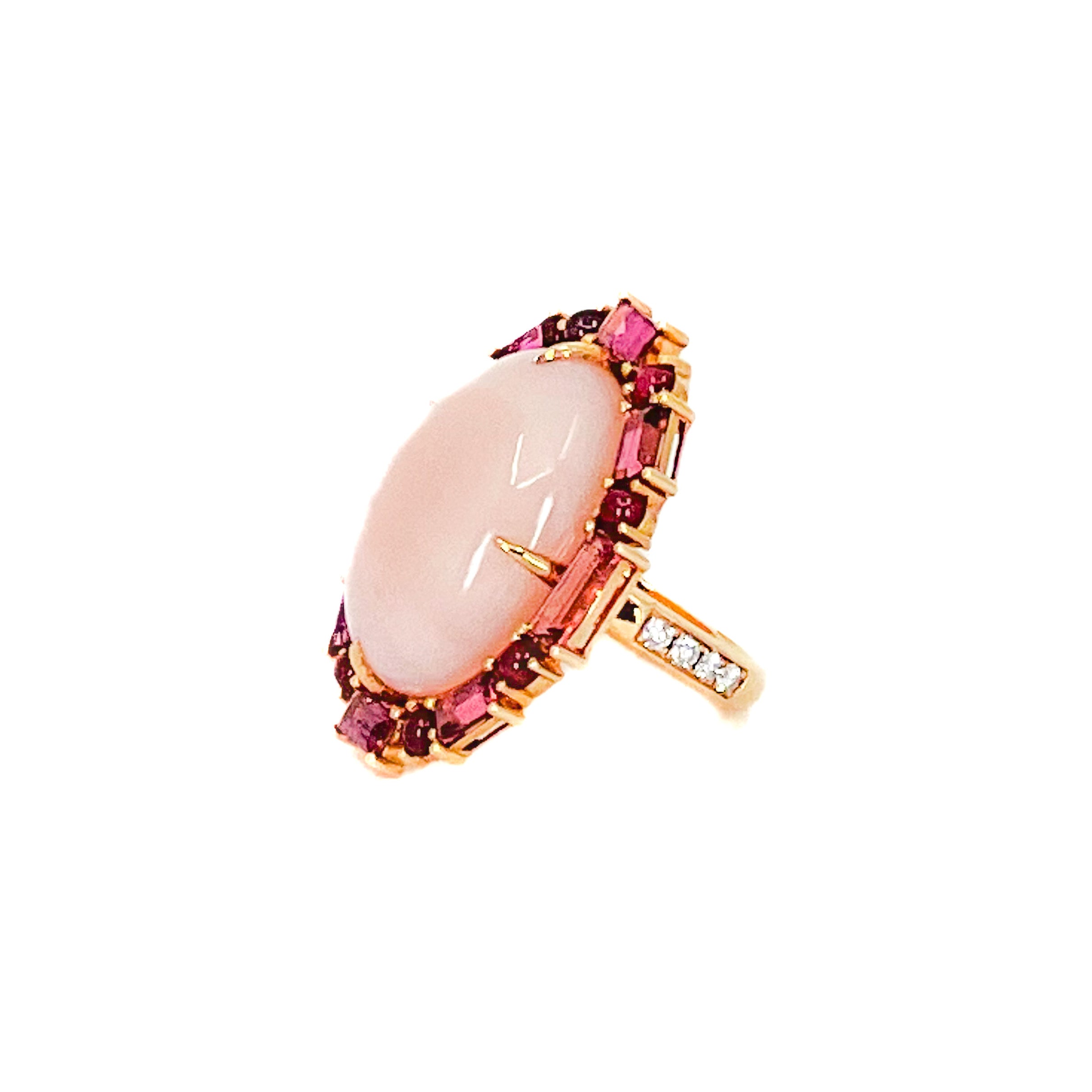 Pink Opal and Tourmaline Ring