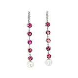 Pink Tourmaline, Diamond, and Pearl Earrings