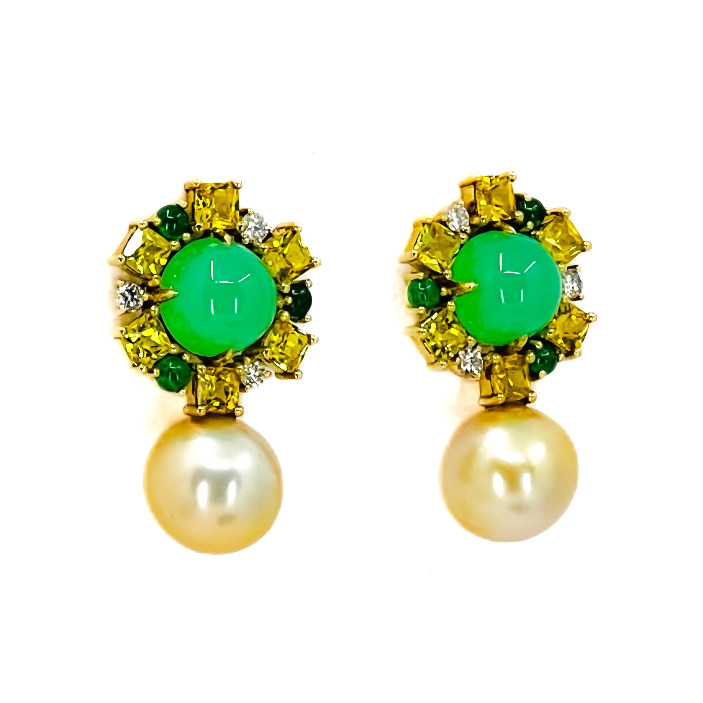 Chalcedony, Yellow Sapphire, and South Sea Pearl Earrings