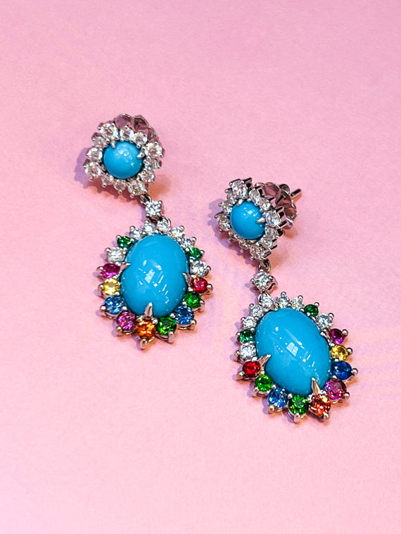 Turquoise, Diamond, and Mixed Gemstone Earrings