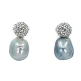 Diamond Pave and Grey Pearl Earrings