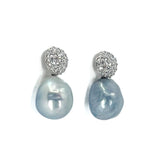 Diamond Pave and Grey Pearl Earrings