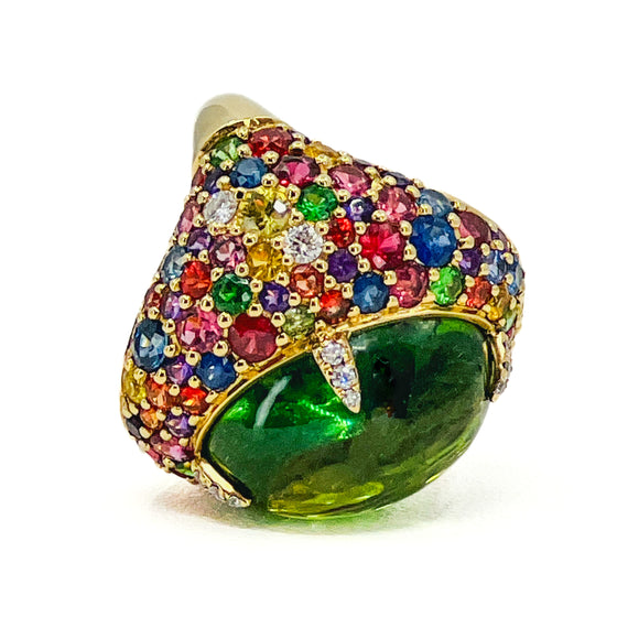 Green Tourmaline and Sapphire Confetti Ring