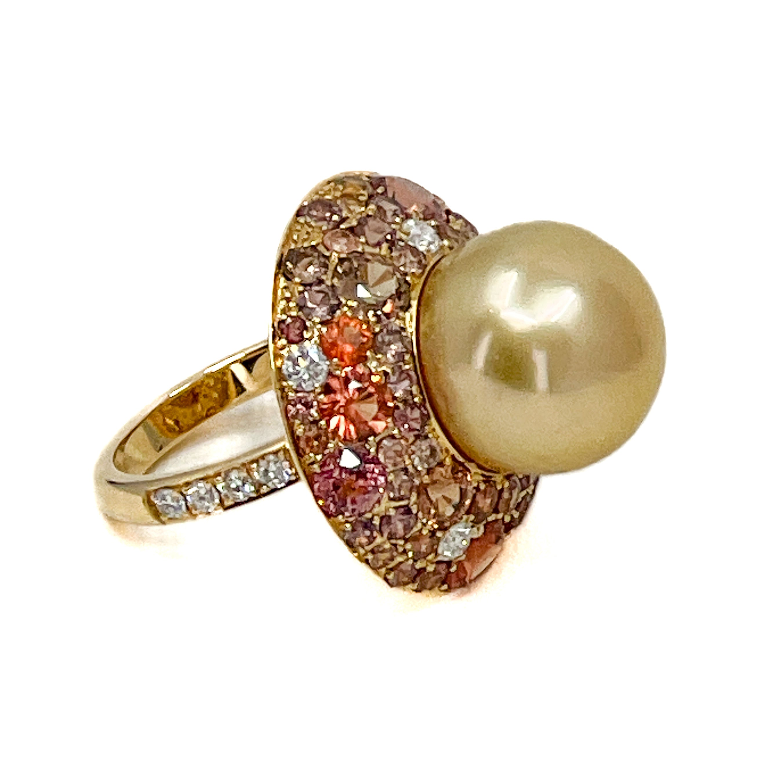 Golden South Sea Pearl Ring with Confetti Surround