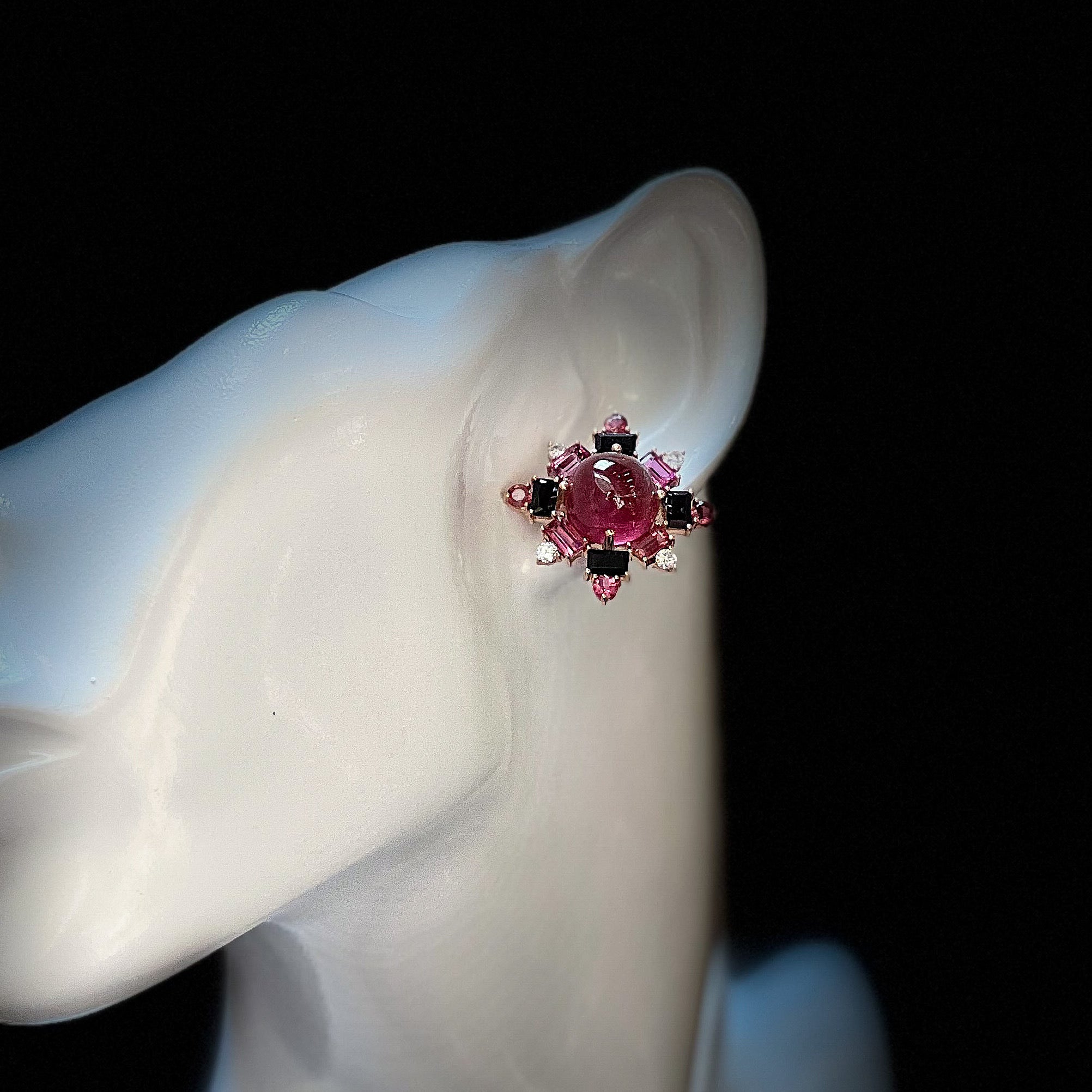 Rubellite, Spinel and Diamond Earrings