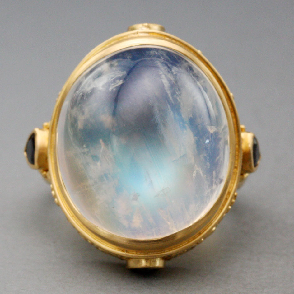 Blue Moonstone and Sapphire Ring
