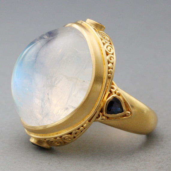 Blue Moonstone and Sapphire Ring