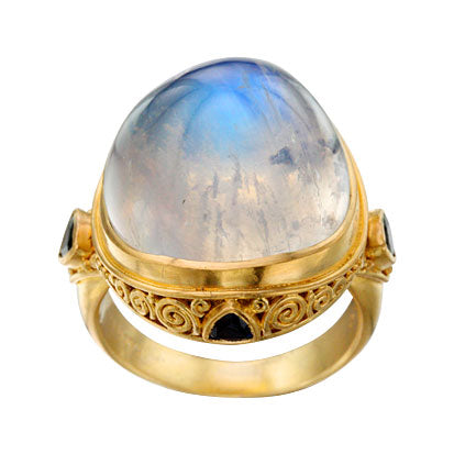 Blue Moonstone and Sapphire Ring
