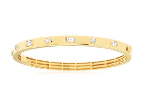 Gold Bangle With Assorted Diamond Shapes