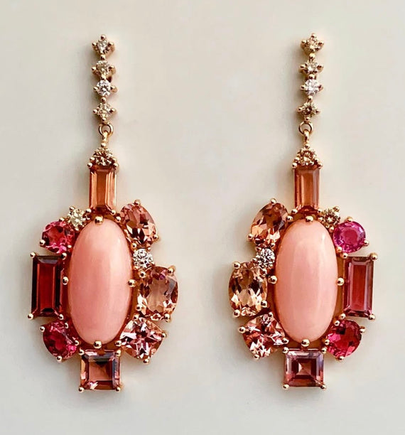 Tourmaline, Peruvian Opal & Diamond Earrings