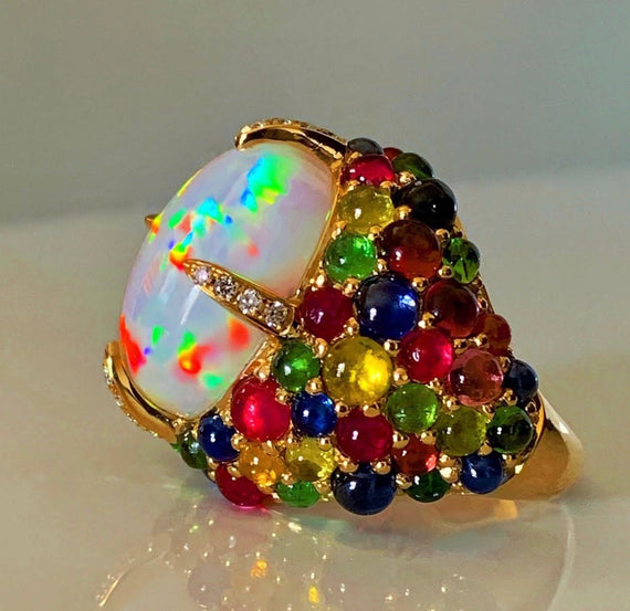 Opal and Confetti Mixed Gemstone Ring
