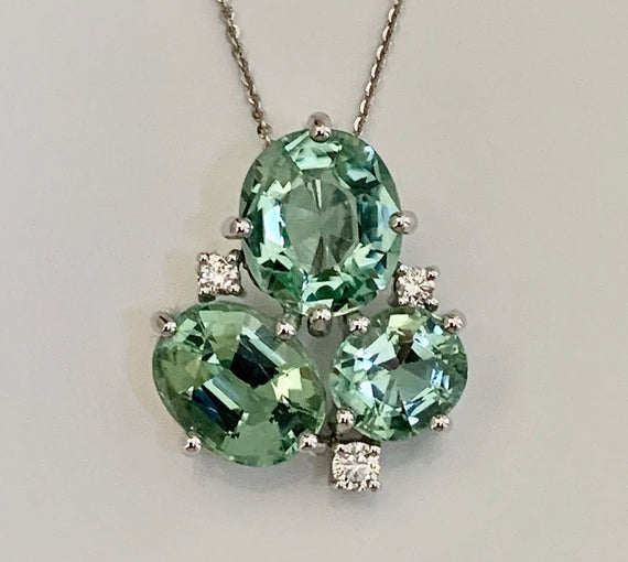 Mint Green Tourmaline and Diamond Pendant