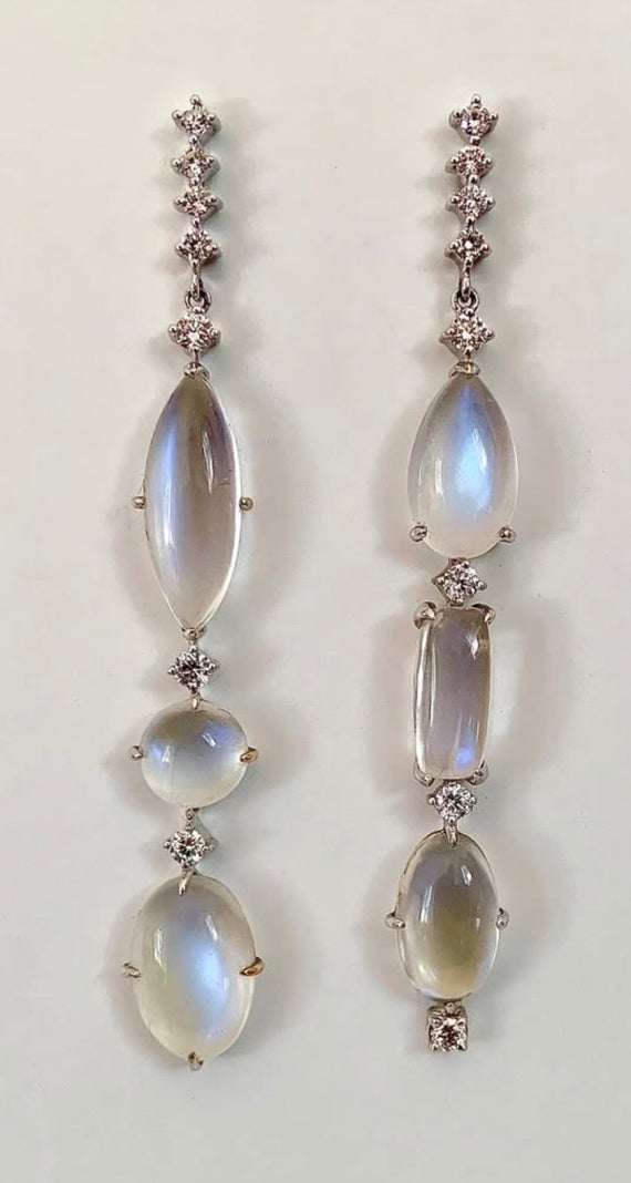 Moonstone and Diamond Earrings