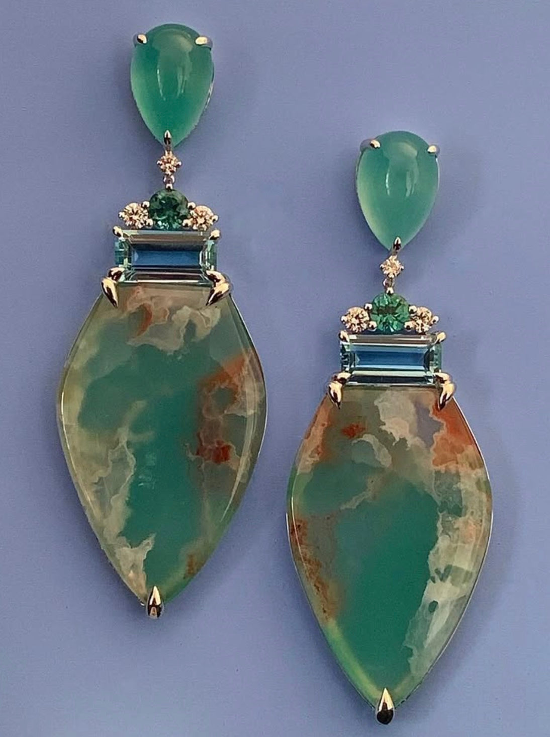 Aquaprase, Aqua, and Tourmaline Earrings