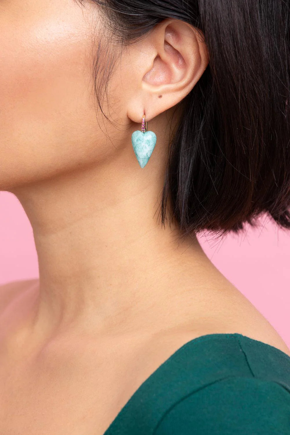 Amazonite Heart Drop Earrings