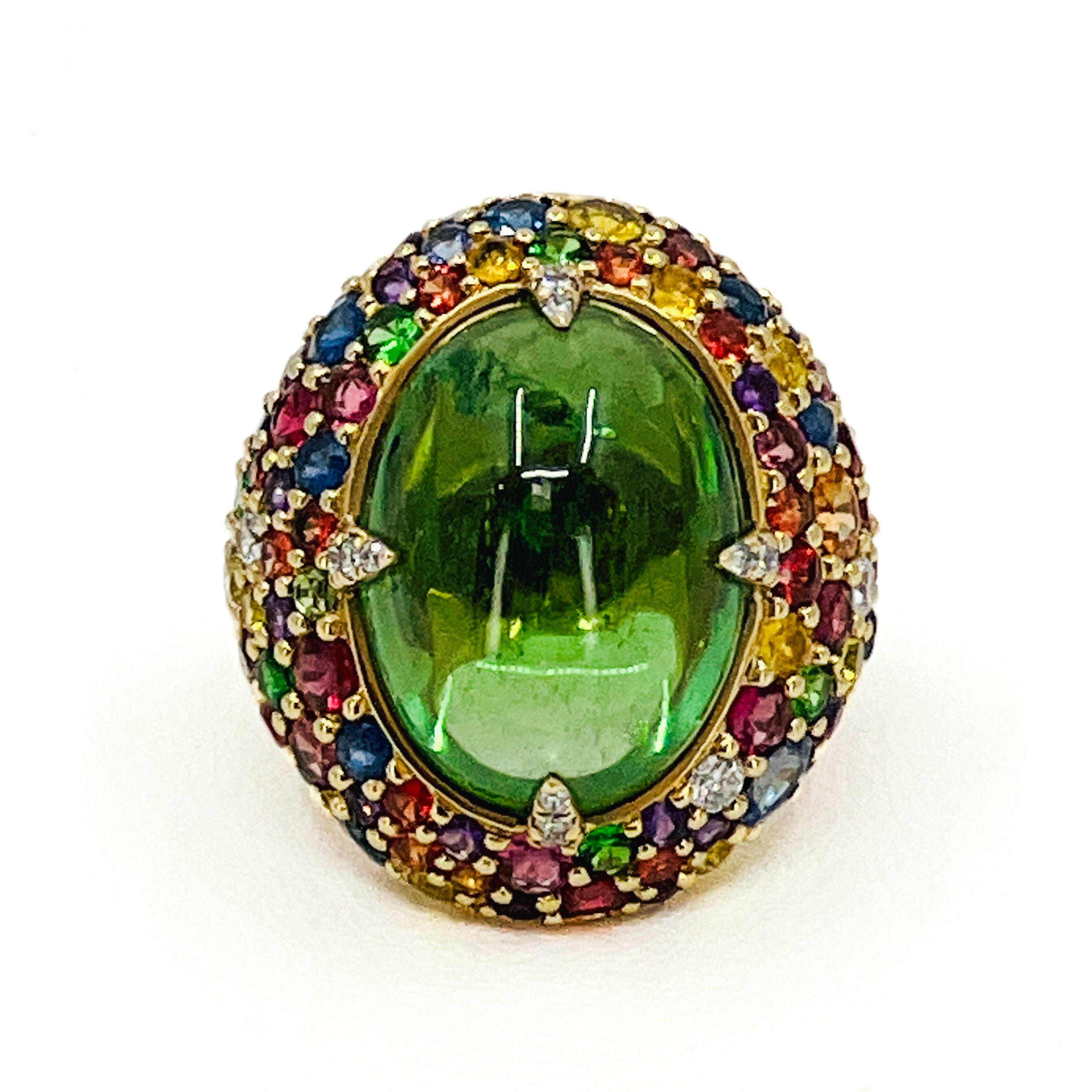 Green Tourmaline and Sapphire Confetti Ring