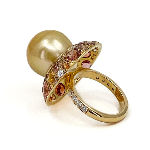Golden South Sea Pearl Ring with Confetti Surround