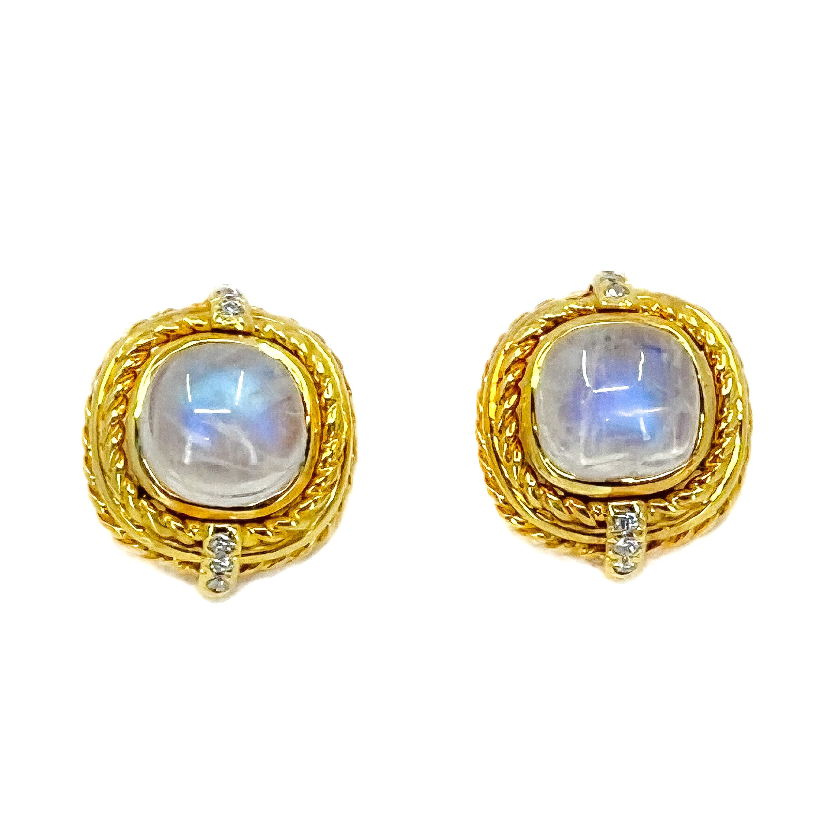 Gold, Moonstone and Diamond Earrings