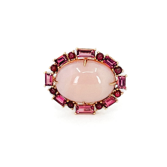 Pink Opal and Tourmaline Ring