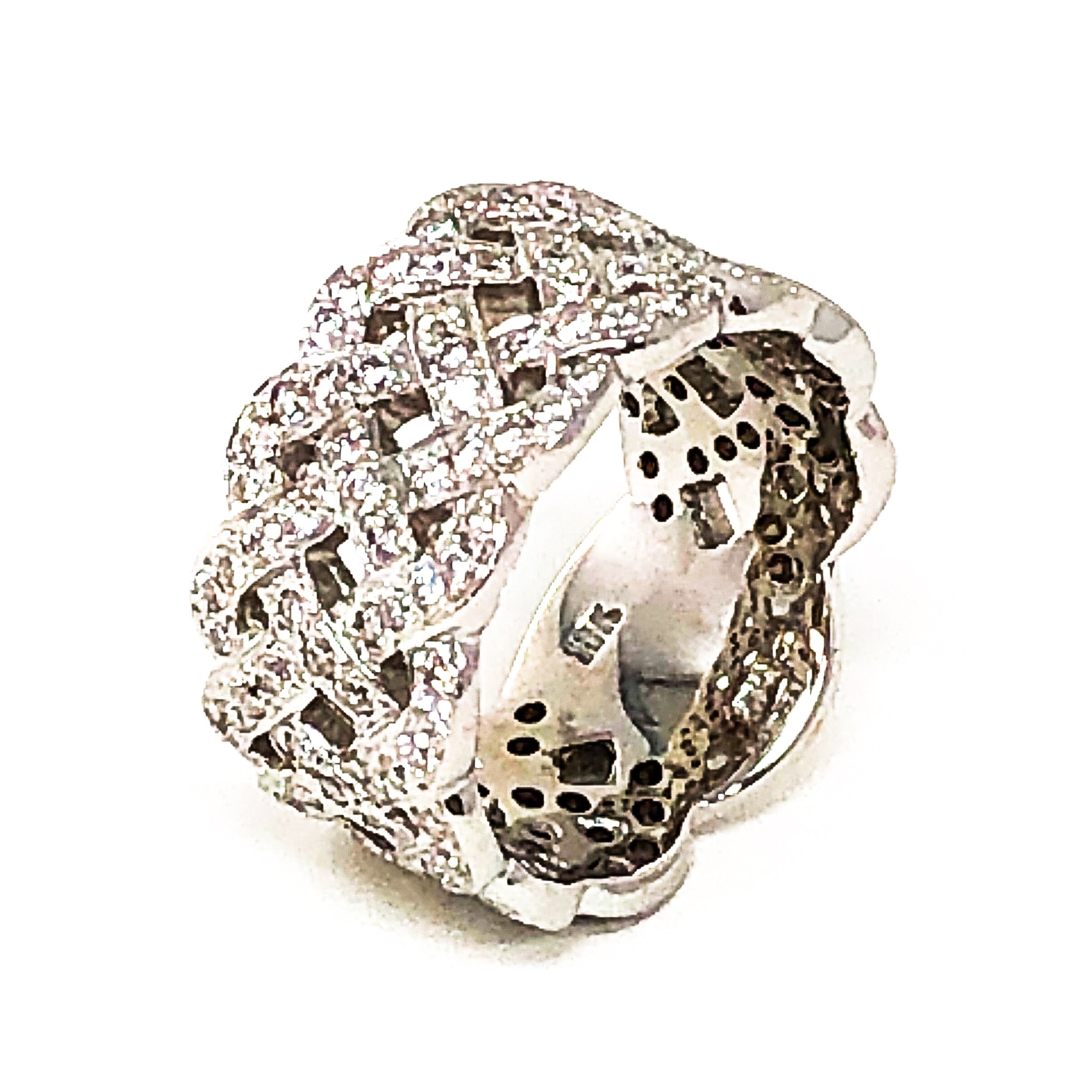18kt White Gold Ring with Woven Diamond Pave