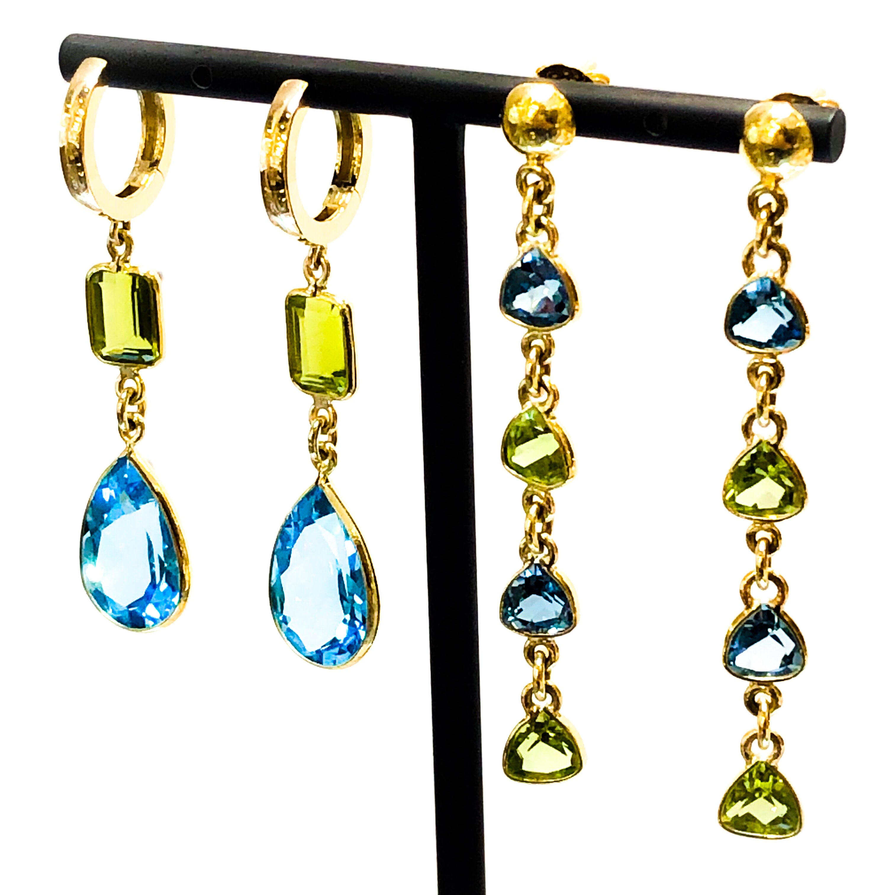 18kt Gold Peridot and Blue Topaz Dangle Earrings