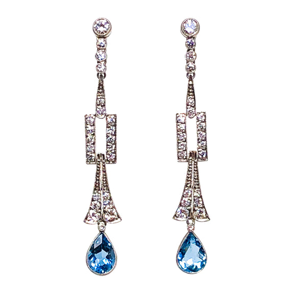Platinum Diamond and Aquamarine Earrings
