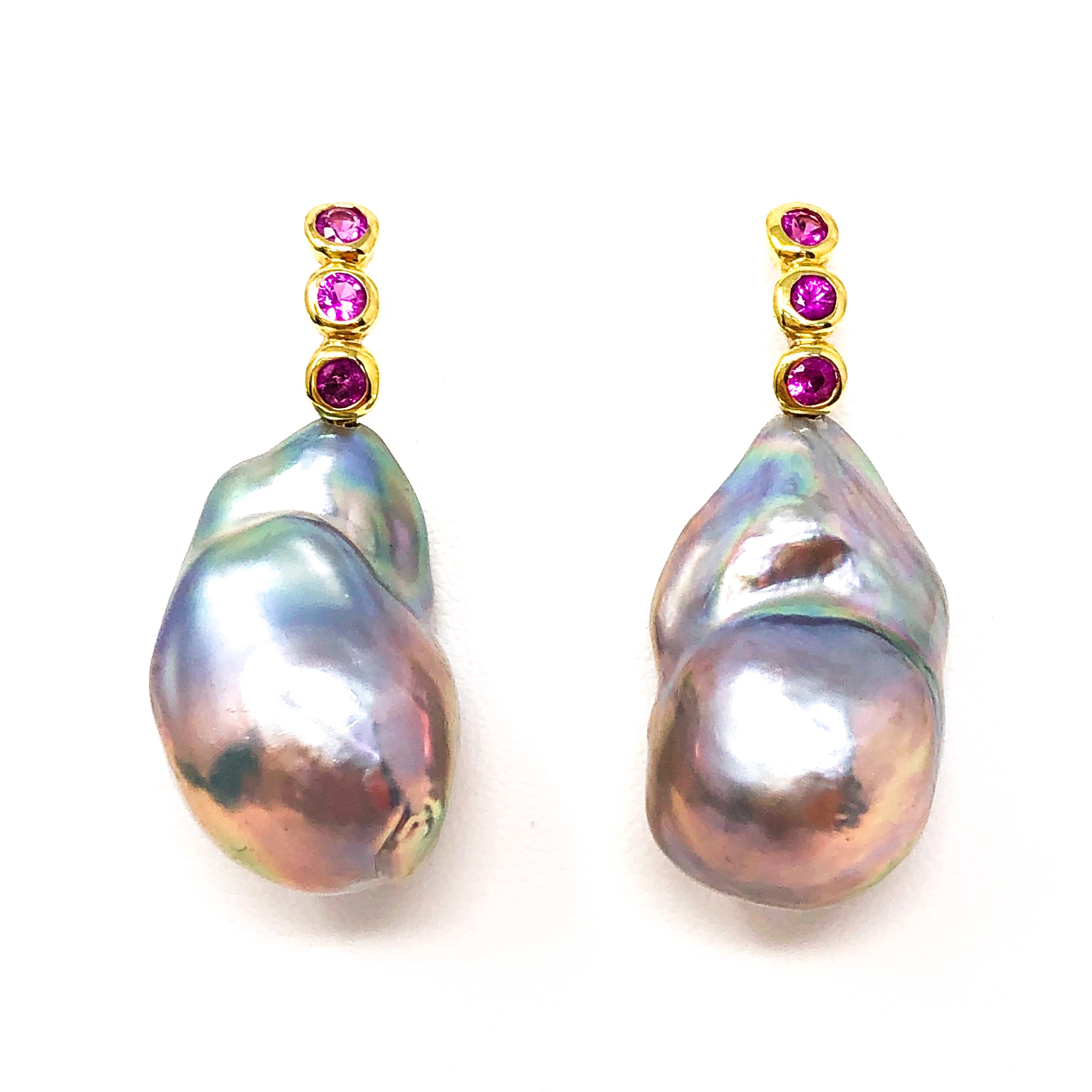 Freshwater Pearl and Pink Sapphire Earrings