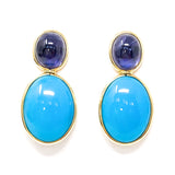 18kt Gold Turquoise and Iolite Earrings
