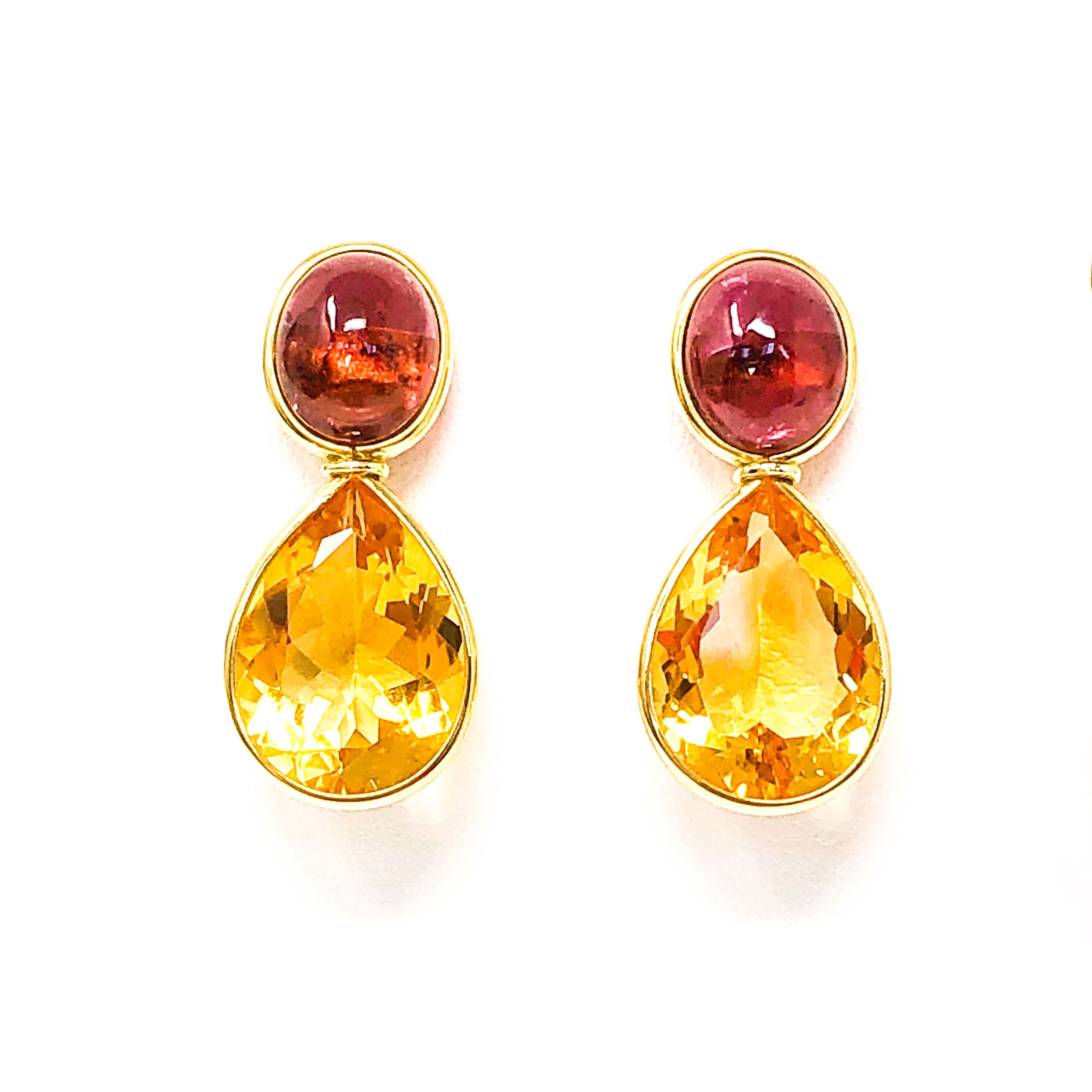 18kt Gold Pink Tourmaline and Citrine Earrings