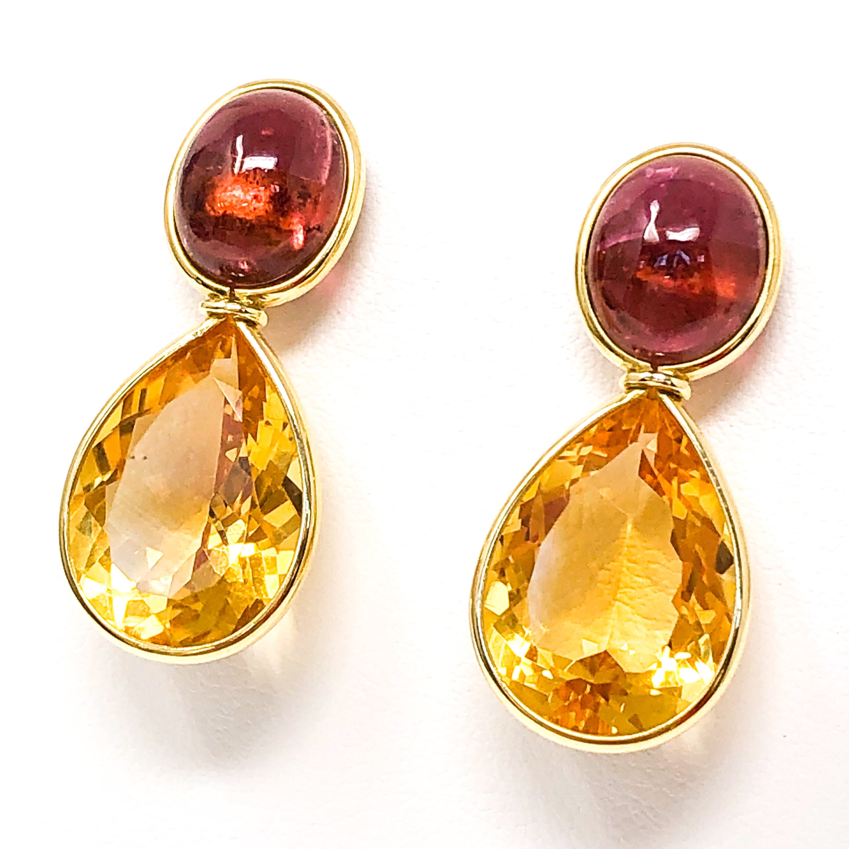 18kt Gold Pink Tourmaline and Citrine Earrings