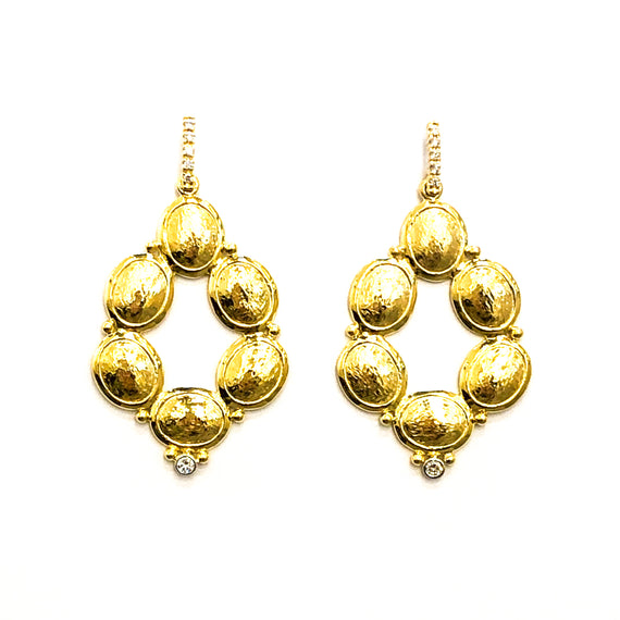 Yellow Gold Drop Earrings with Hammered Finish and Diamonds