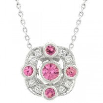 18kt White Gold Pink Sapphire and Diamond Pendant