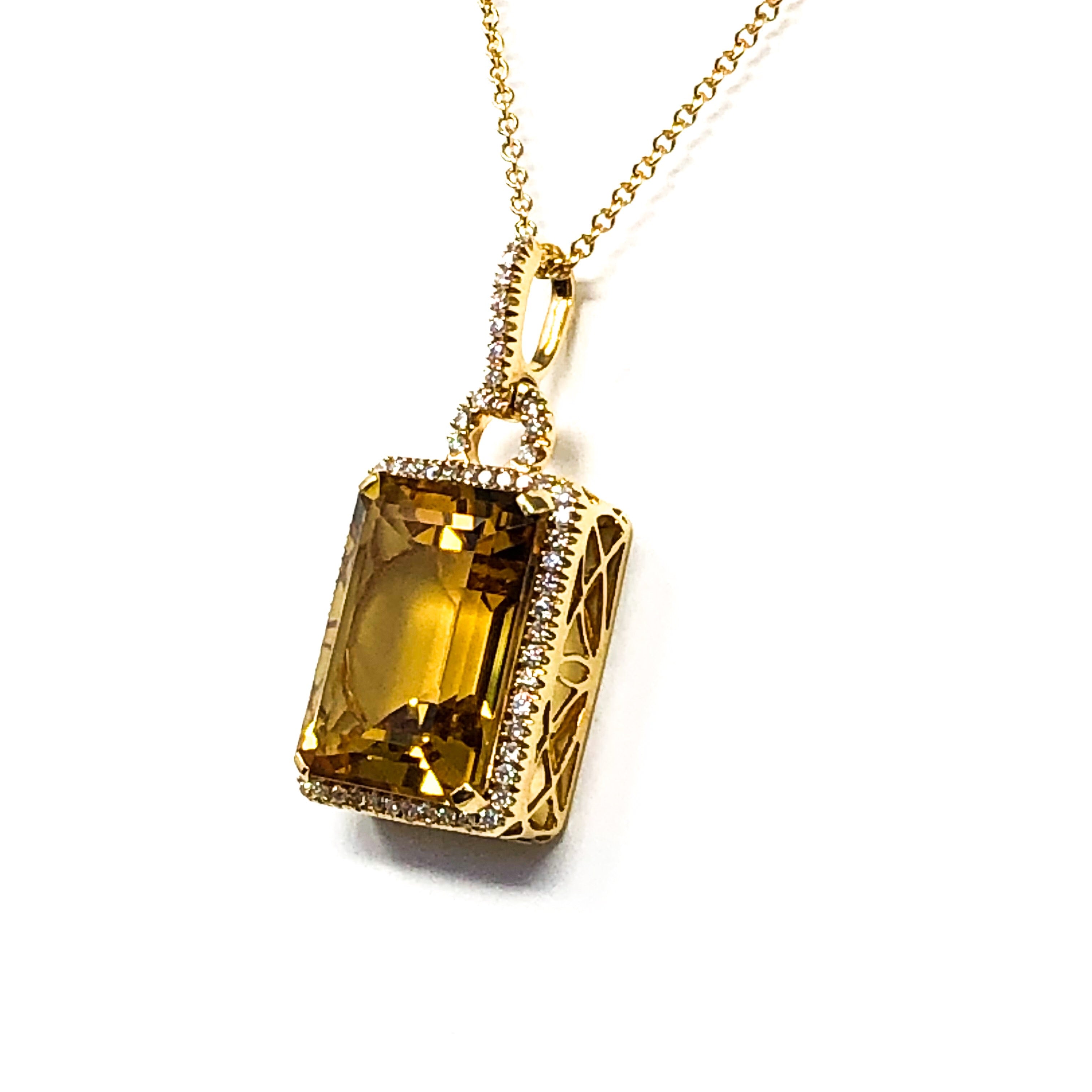 18kt Gold Citrine and Diamond Pendant