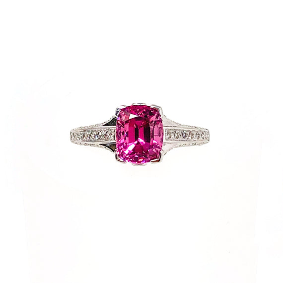 Vintage Hot Pink Ceylon Sapphire Trillion Diamond Ring 18K Gold - Ruby Lane