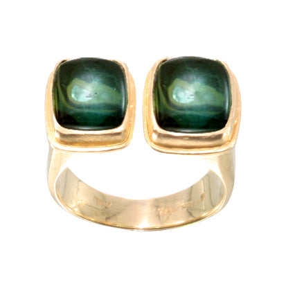 Double Green Tourmaline Cabochon Ring