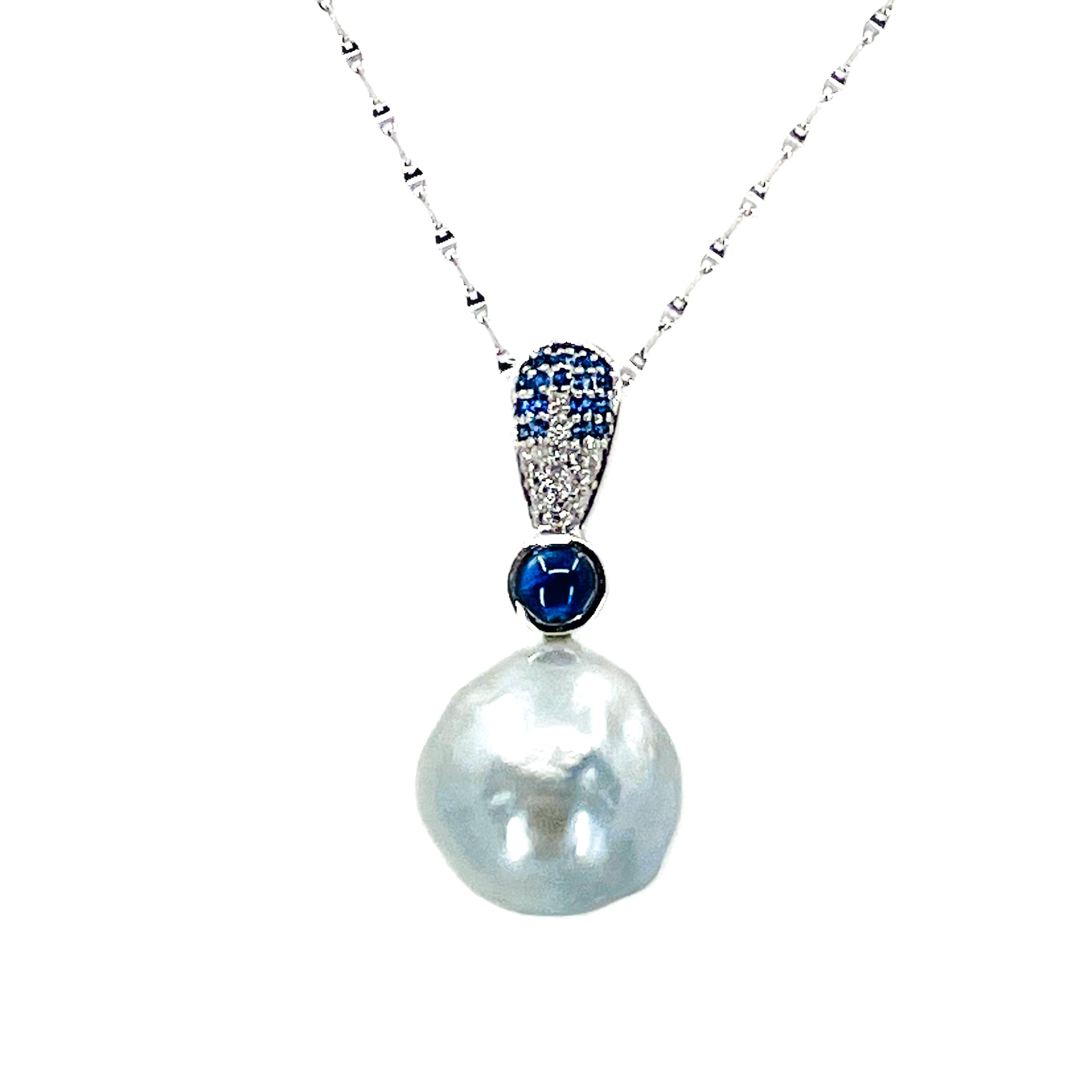 Sapphire, Diamond, and Baroque Pearl Pendant