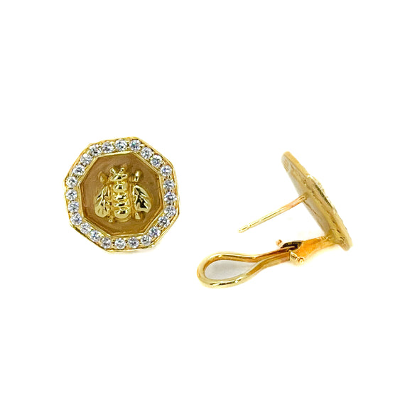 Gold and Diamond Bee Earrings