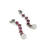 Pink Tourmaline, Diamond, and Pearl Earrings