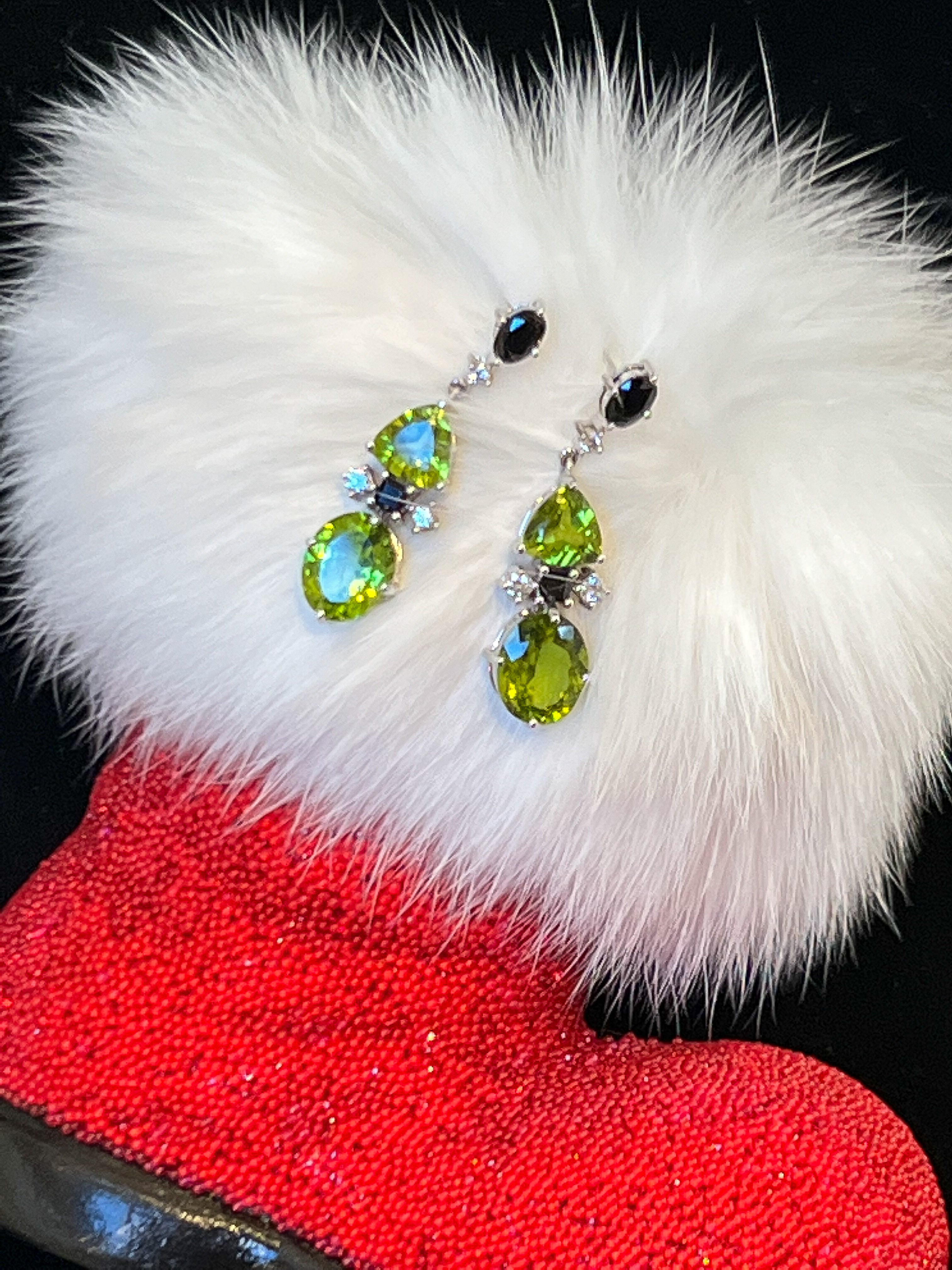 Peridot, Black Spinel, and Diamond Earrings
