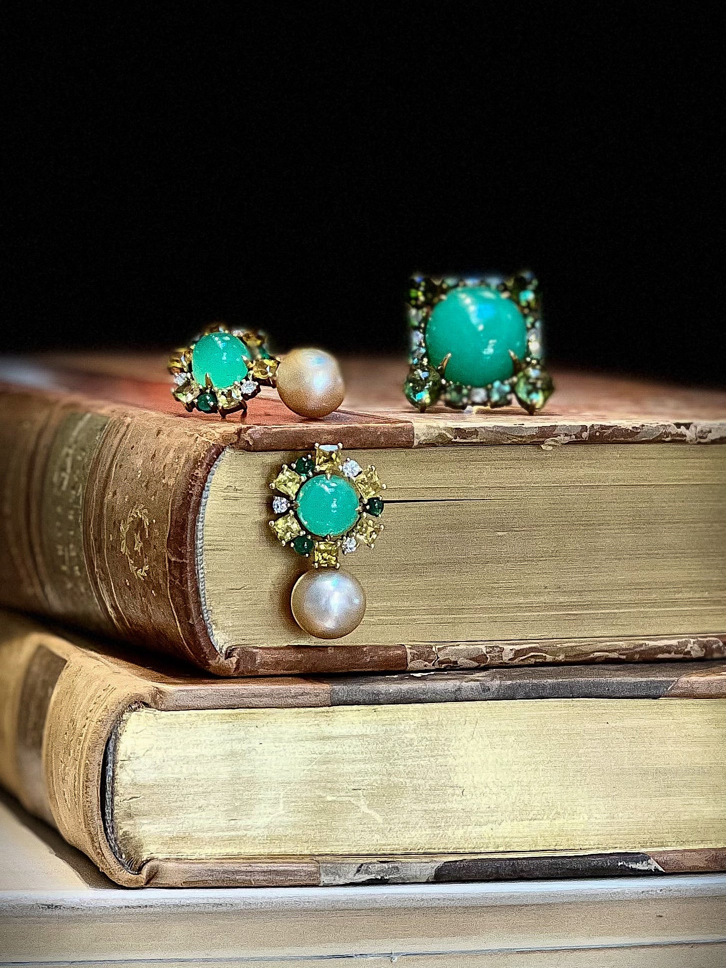 Chalcedony, Yellow Sapphire, and South Sea Pearl Earrings