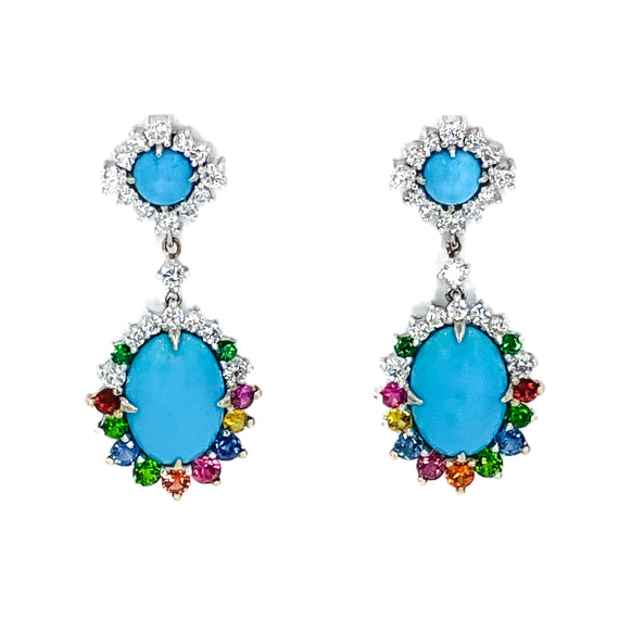 Turquoise, Diamond, and Mixed Gemstone Earrings
