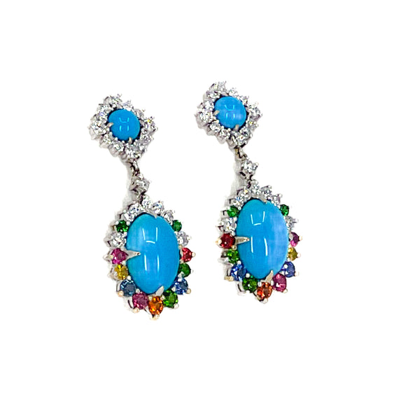 Turquoise, Diamond, and Mixed Gemstone Earrings