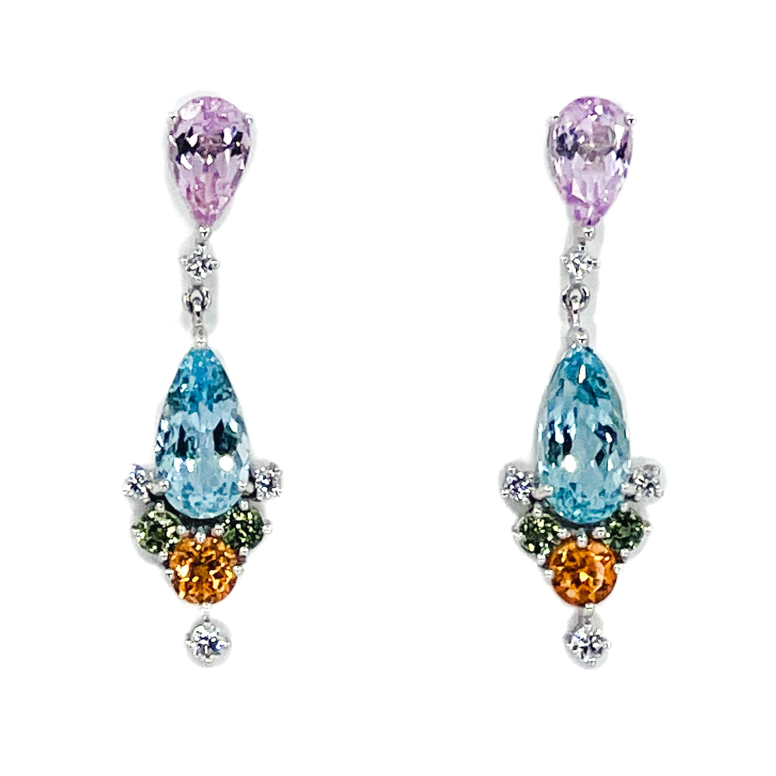 Kunzite, Aquamarine, Tourmaline and Diamond Earrings