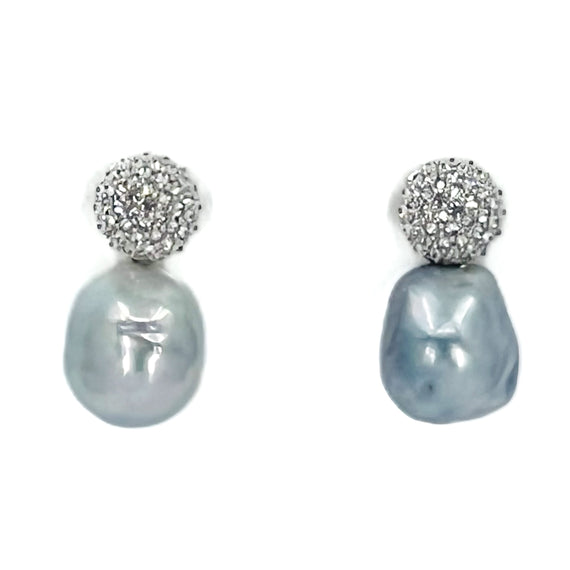 Diamond Pave and Grey Pearl Earrings