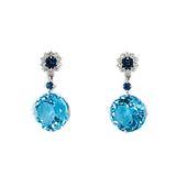 Blue Topaz, Sapphire, and Diamond Earrings